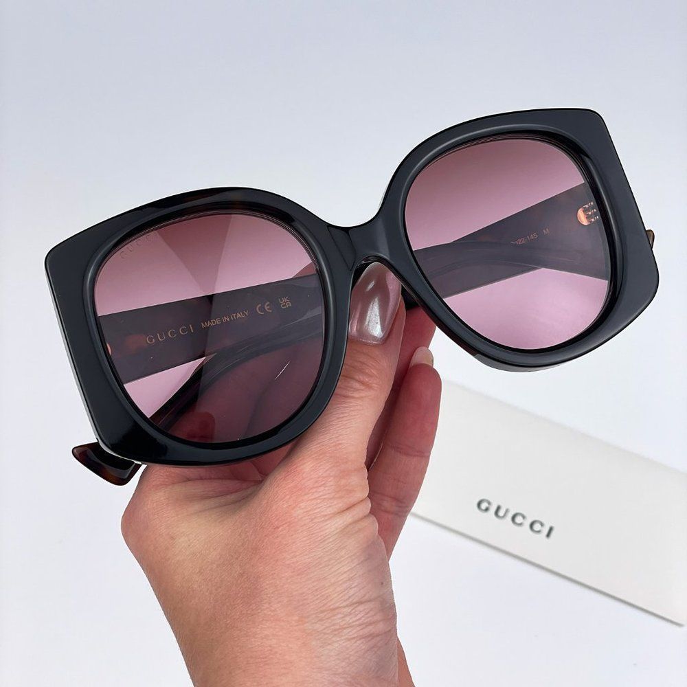 Gucci GG1257S 003 Sunglasses Havana Gradient Red Butterfly Oversized Women - Picture 4 of 14